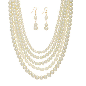 Cream Faux Pearl Layering Necklace Set